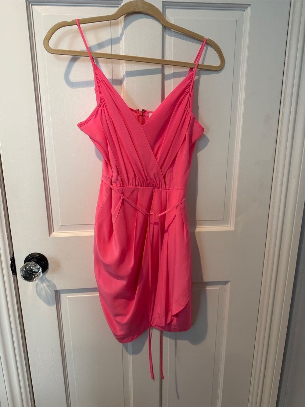 Yumi Kim Hot Pink Spaghetti-Strap Wrap Mini Dress